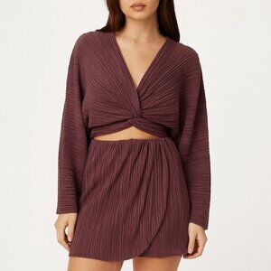 Mayle Vasquez Cienaga Dress Brown XS Pleated Wrap Mini Cutout Boho Chic